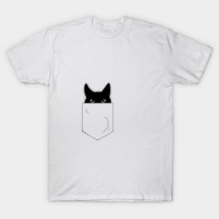 Peeking Black Cat in a Pocket T-Shirt